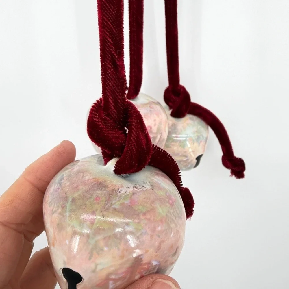 Jingle Bell Door Hanger Velvet Ribbon Christmas Holiday Decor Trio of Bells 19